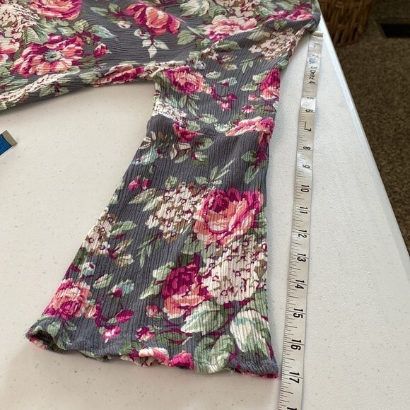 Umgee Floral Key Hole 3/4 Bell Sleeve Flowy Mini Swing Dress Trapeze Cut Guaze - Picture 15 of 16